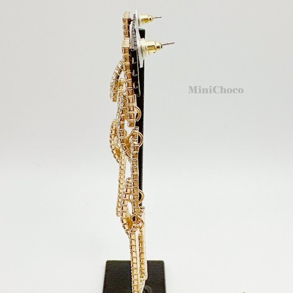 Gold Tone Rhinestone Rectangle Chain Link Earrings - Picture 7 of 10